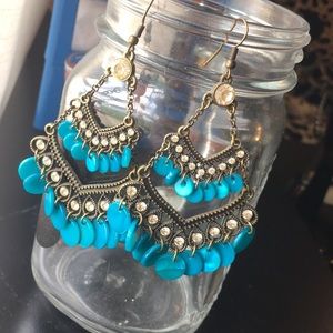 Bronze, turquoise, dangle gem earrings